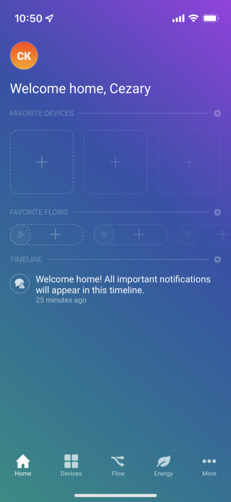 homey app - tela principal